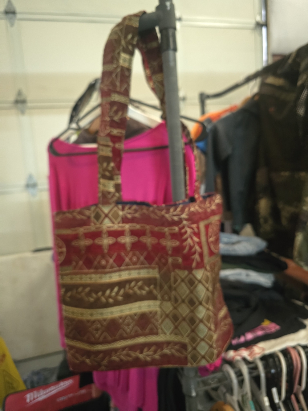 Red and Gold Patterned Tote Bag - Women's Shoulder Bag
